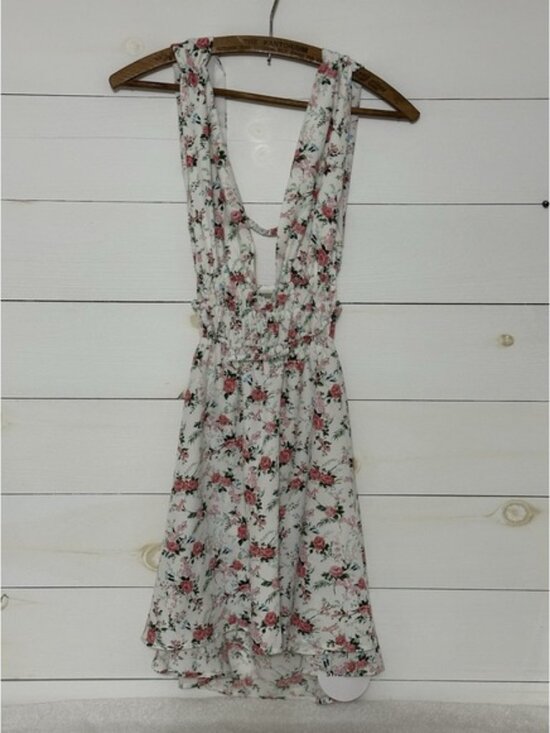 Dresses & Skirts - SHEIN Halter Floral Mini Dress White With Pink Rose Print Size XS NWT